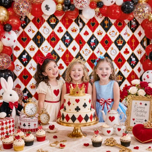 Wonderland Tea Party Decorations Photo Backdrop and Foil Curtain Set
