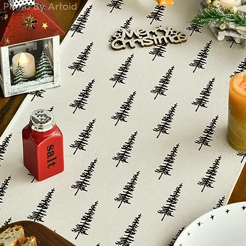 Beige Christmas Table Runner Set of 2, 13x72 Inch Holiday Kitchen Decor