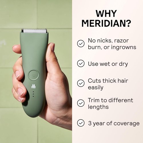 Meridian The Trimmer Original - Waterproof Electric Body Hair Trimmer for Men | Rechargeable & Versatile Sage Color