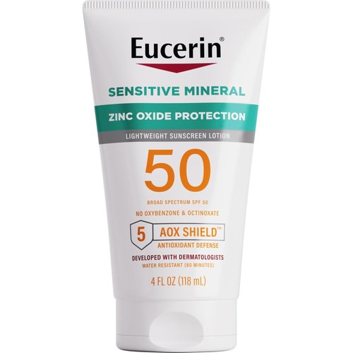 Eucerin Sunscreen Lotion SPF 50 - Mineral Protection with Zinc Oxide | Hypoallergenic for Sensitive Skin, 4 Fl Oz