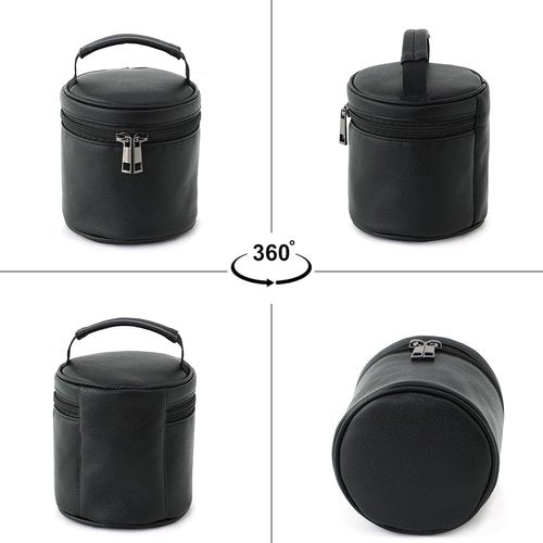 BBORGDC Cosmetic Organizer Small, Black PVC Vegan Leather Round Makeup Bag, Top Handle Toiletry Bag, Portable Purse Pouch Boho Gift for Women Girls Original