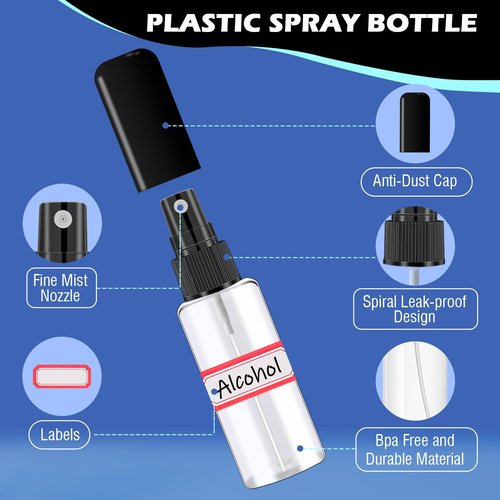 DupakSYS 20 Pack 2oz/55ml Plastic Spray Bottles Mini Travel Spray Bottle with Black Cap Empty Fine Mist Spray Bottles Refillable Liquid Container for Perfumes Travel Makeup
