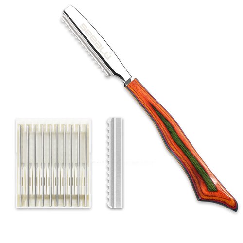 Hair Razors for Cutting, Wood Handle Hair Styling Razors, 10PCS Replaceable Stainless Steel Razor Blades, Professional Thinning Texturizing Razor for Women