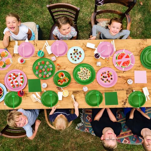 Pink and Green Witch Party Paper Plates Napkins Forks Set for Halloween & Princess Events - 240 Pieces