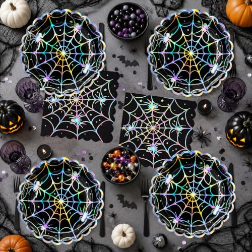 Halloween Spider Web Paper Plates and Napkins Set – 50PCS Spooky Party Tableware