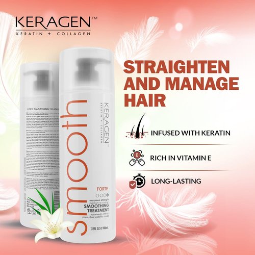 KERAGEN FORTE Professional Smoothing Treatment - Salon-Grade Frizz Elimination & Repair | 32 Oz