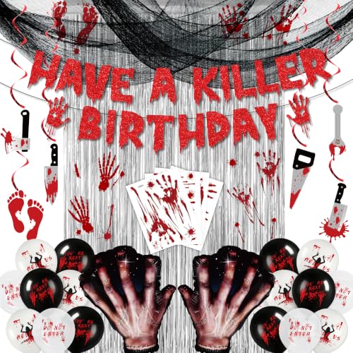 Holkcog Have A Killer Birthday Decorations, Black Halloween Creepy Banner