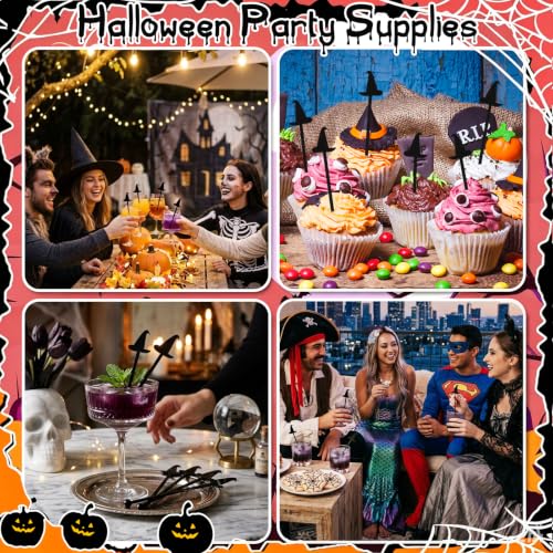 Black 5.9 Inch Halloween Witch Hat Cocktail Stir Sticks - 30pcs Reusable Acrylic Drink Picks
