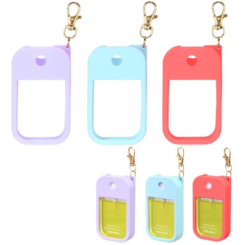 Hand Sanitizer Spray Case Compatible with Touchland Power Mist 1 oz – Silicone Case with Keychain for Touch Land Mist 1 fl oz（30 ml）, Hand Sanitizer Accessory for 1 fl oz (Purple+Blue+Red, 3 Pack)