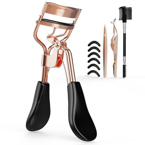 Kaasage Eyelash Curler for Lift and Curl, Professional Stainless Steel Makeup Eyelash Tool with Ergonomic Handle & 6 Replacement Pads for Long-Lasting Results