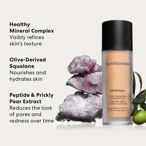 bareMinerals Original Liquid Mineral Foundation Broad Spectrum SPF 20, Vegan, Cruelty-Free & Dermatologist-Tested