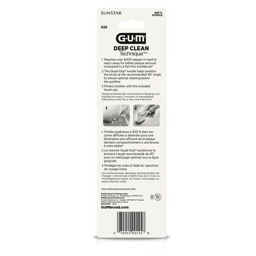 GUM Technique Deep Clean Toothbrush - Compact Soft - Soft Toothbrushes for Adults with Sensitive Gums - Extra Fine Bristles, 1ct (12pk)