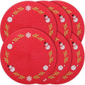 Christmas Round Placemats Set of 6 with Santa Claus Embroidery - Holiday Table Decor