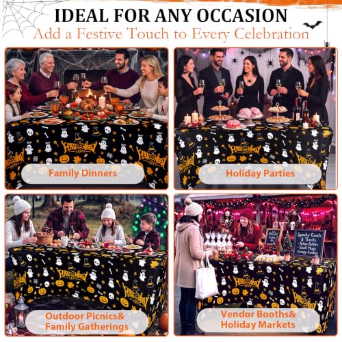 Halloween Pumpkin Ghost Spandex Tablecloth 6ft Fitted Rectangular Cover - Black White Orange