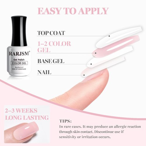 RARJSM Gel Nail Polish - Nude Beige Pink Sheer Jelly for Natural Skin Tones | 15ml Soak-Off Formula