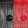 Halloween Party Foil Fringe Curtains - Black & Red, 3.2x8.2 ft, 2 Pack