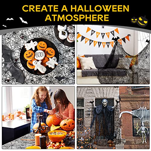 Black Lace Spider Web Halloween Tablecloth 60x84 Inches Rectangular - eZAKKA