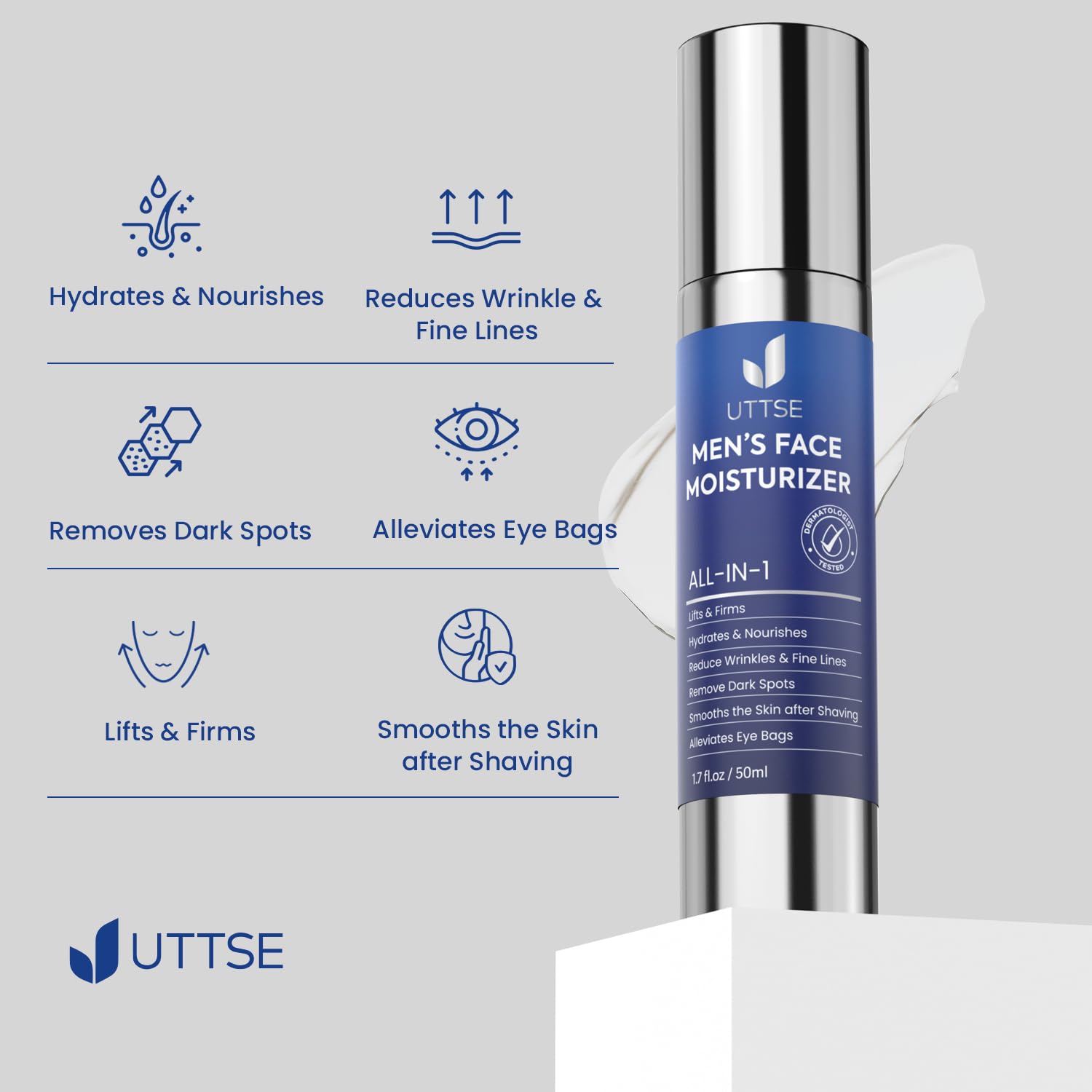 Uttse 6-in-1 Men's Face Moisturizer - Reduce Eye Bags & Dark Circles - 1.7 fl oz - Made in Korea