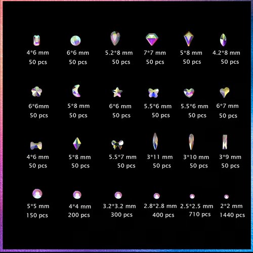 Kaipheiquan Nail Rhinestones Kit, 18 Types of 900 Special-Shaped Nail AB Diamonds & 3200 Flat-Bottomed Nail Rhinestones, 3D Nail Crystal DIY Gemstones for Nail Art Design