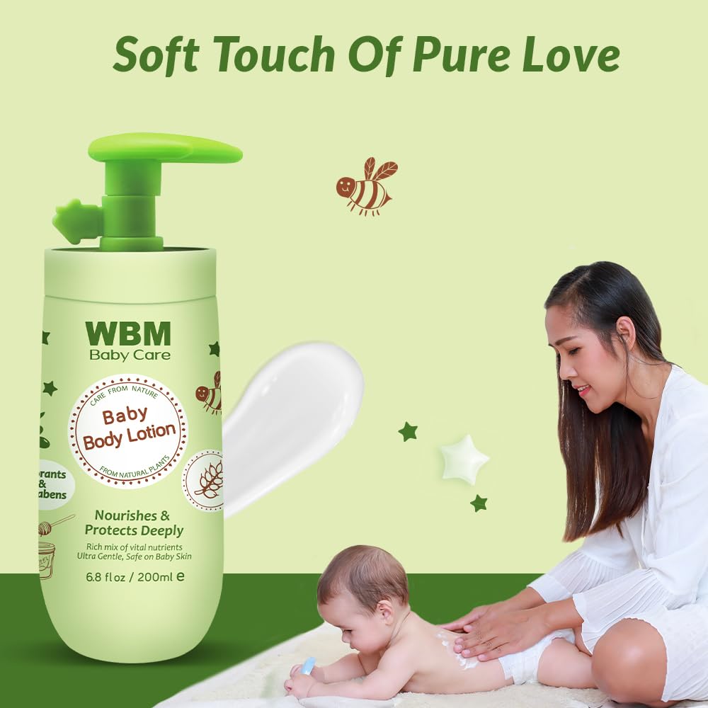 WBM Care Baby Lotion - Nourishing Face & Body Lotion with Natural Honey & Wheat Germ Oil | 6.8 oz