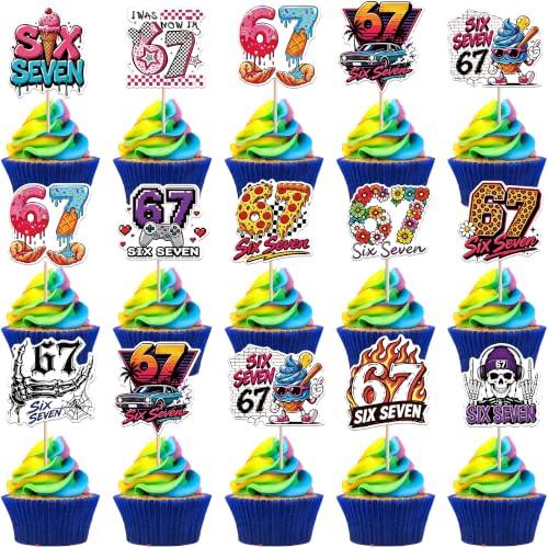 Six Seven Cake Topper Set - Cheers to 7th Birthday Party Decorations - Design 5