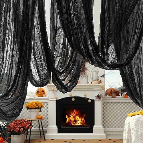 600 x 85 Inch Black Creepy Halloween Fabric - Spooky Haunted House Backdrop