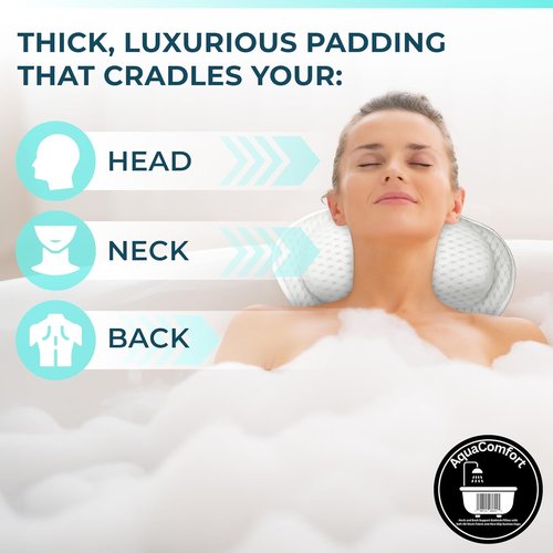 Bathtub Pillow, Luxury Bath Pillows for tub Neck, Back and Shoulder Support, Thick Padded, Ergonomic Bath Tub Pillow with 4D Air Mesh Cushions, Strong Suction Cups, Relaxing Bath Accessories Spa Gifts