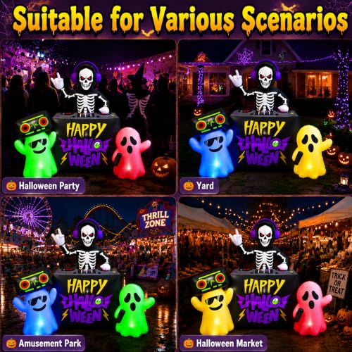 6FT Halloween Inflatable DJ Skeleton Yard Decor with Lights & Ghosts