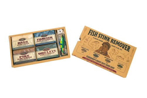 Fishermen’s 4 Pack Soap Gift Set – Great Smelling Heavy Grit Hand and Body Soap for Fishermen – Includes Topwater Fishing Lure & Sleeve – Birthday Gift for Fishermen - Fishing Gift Dad, Husband