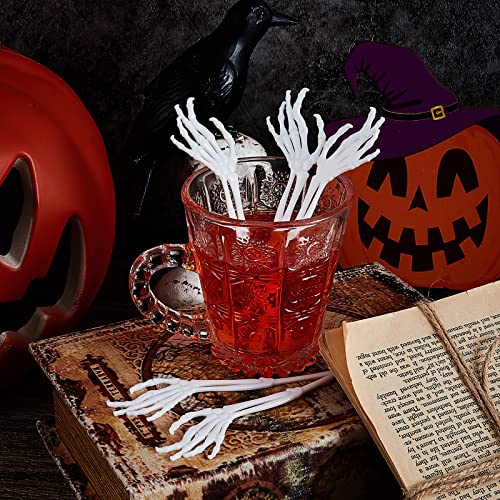 White Skeleton Cocktail Picks - 48 Halloween Spooky Swizzle Sticks
