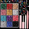 Face Rhinestones Kit for Makeup & Nail Art with Glue, 12 Colors & Accessories