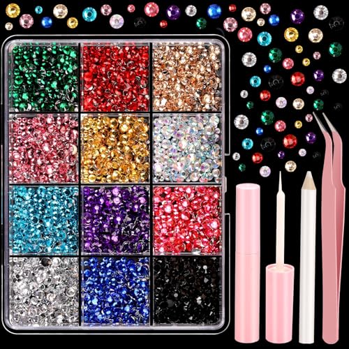 Face Rhinestones Kit for Makeup & Nail Art with Glue, 12 Colors & Accessories