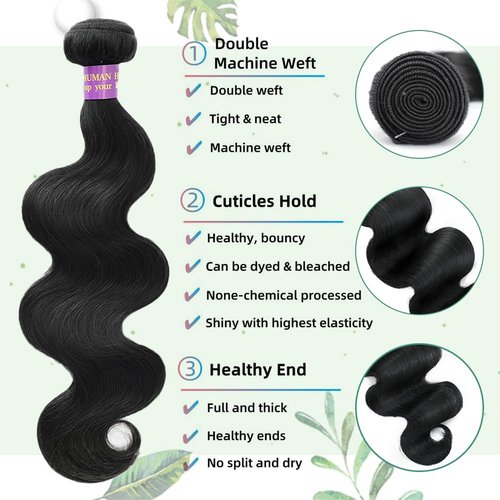 Body Wave Bundles Human Hair 24 Inch 14A Human Hair Bundles Real 100% Raw Unprocessed Brazilian Virgin Sew in Quick Weave Natural Black Deals Thick Hair Extensions