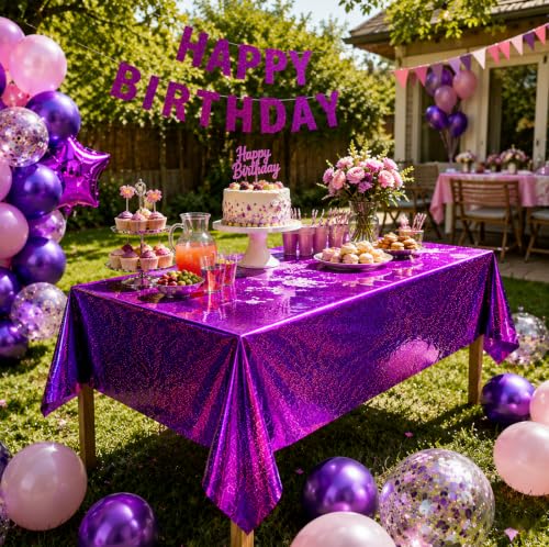 Pink and Purple Laser Holographic Tablecloths - 2 Pack Birthday Party Decorations