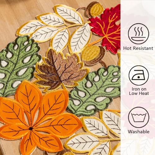 Thanksgiving Fall Placemat Set of 4 - Round Colorful Maple Leaves Table Decor