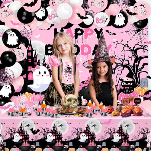 Pink Halloween Birthday Decorations Party Supplies for 24 Guests - Ghost & Pumpkin Theme