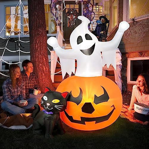 5 FT Halloween Inflatable Ghost Pumpkin Black Cat Yard Decor with LED Lights