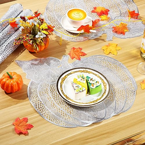 Silver Thanksgiving Pumpkin Placemats Set of 12 - Vinyl Fall Table Decor