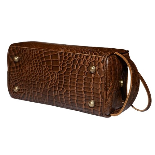MILITARIA STUFFS Premium Buffalo Leather Unisex Toiletry Bag Travel Kit (King Size) Shaving kit Accessories :Shaving Brush Case, Razor Protective Travel Case (Combo of 4 Items) (Crocodile Print)