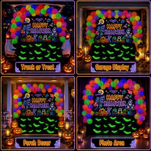 Halloween Neon Car Trunk Decorations Kit with Balloon & Bat Display