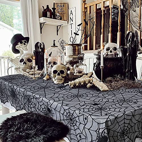 Halloween Black Lace Tablecloth 2 Pack - 54x72 Inch Spider Cobweb Design, Rectangular