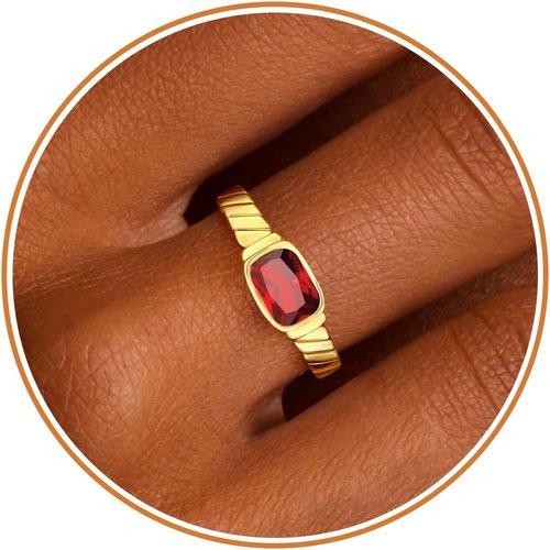 **Skiennix Gold Rings for Women - Non-Tarnish Birthstone Adjustable Stackable Ring | Perfect Mother's Day Gift**
