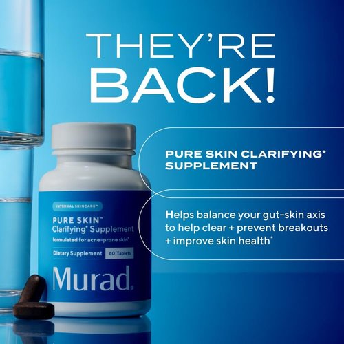 Murad Pure Skin Acne Supplements - 60 Tablets for Clear Skin Support | Vitamin A, B6, Zinc & Amino Acids Blend