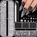 Punk Nail Charms Kit 1 Silver & Black - 3D Gothic Nail Studs & Pearls, Nail Art Accessories