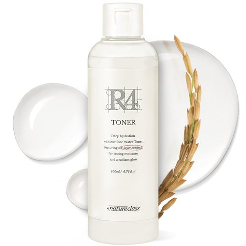 NATURECLASS R4 Hydrating Rice Toner – Glass Skin, Toner for Face, Deep Moisturizing, Rice Water, Hyaluronic Acid, Squalane, Korean Skin Care, Fragrance Free, Sensitive Skin, 6.76 fl oz