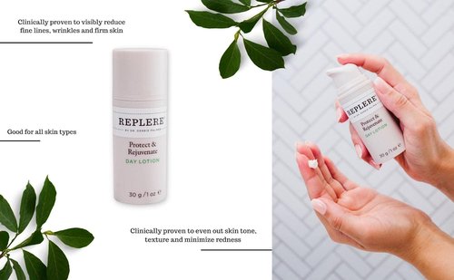 Replere Protect & Rejuvenate Day Lotion - Hyaluronic Acid Moisturizer with Coffea Arabica & Aloe | 1 oz for Fine Lines & Dark Spots