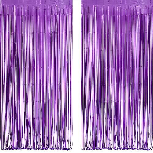 Purple Foil Fringe Party Backdrop and Pink Banner for Butterfly Celebration