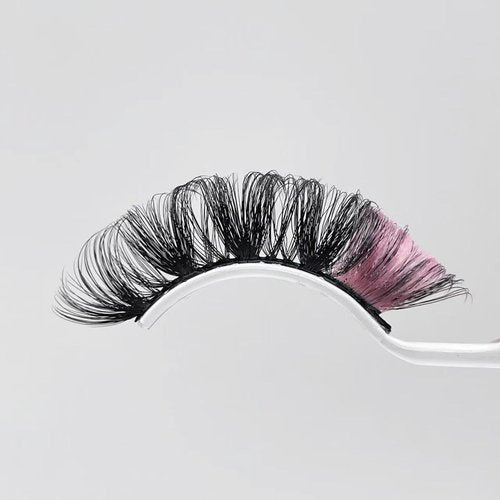 1 Pair Lashes with Color Pink on The End, Russain D Curl False Eye Lash Color Decal, Soft Wispy Manga Eyelash Strip, Natural Look 3D Faux Mink Fairy Eyelashes 16 MM (Pink)