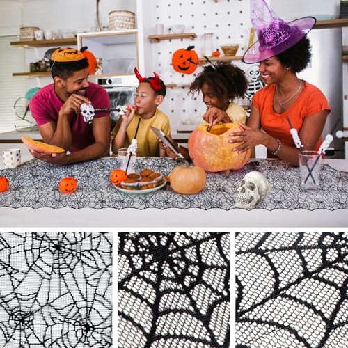 Halloween Black Lace Spider Web Table Runner - 18x72 Inch for Party Decor (Variation of THIS listing Spider Web 02)