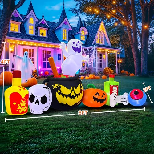 8FT Outdoor Inflatable Ghost Decoration with LED Lights for Halloween Yard Lawn Garden